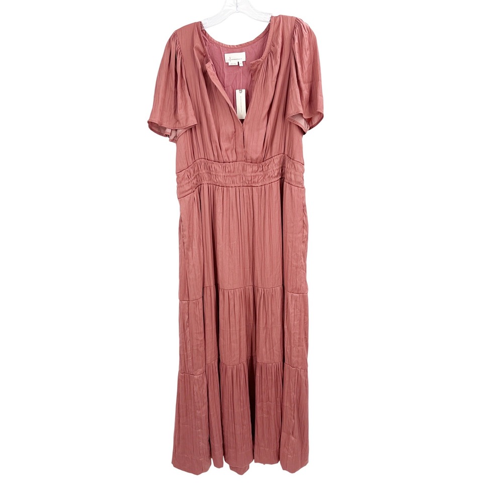 Anthropologie Somerset Maxi Dress Dusty Rose Pink Smocked Tiered Plisse XL NEW - Picture 4 of 13